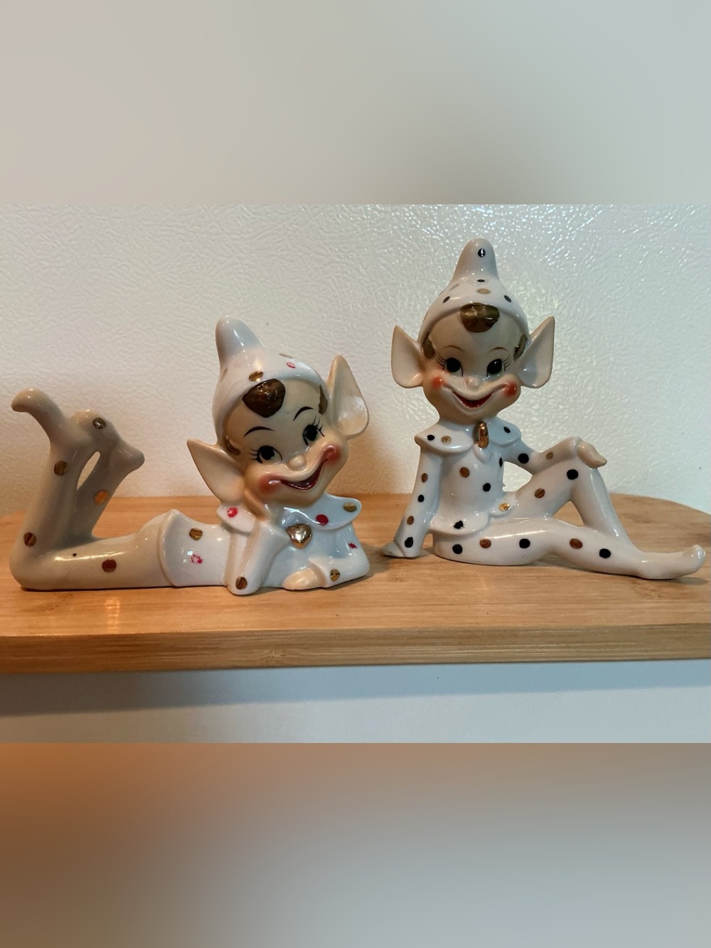 Vintage Pair Mid Century Pixie/Elf Polka Dot Figurines Japan